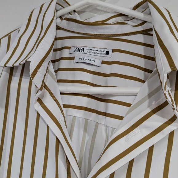 *3/$10* Zara Silky Striped Button Down Long Sleeve Shirt White Gold Size Medium - Picture 3 of 5